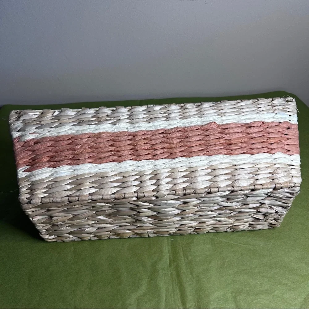 Tan and cream and terracotta color Woven Basket with Handles